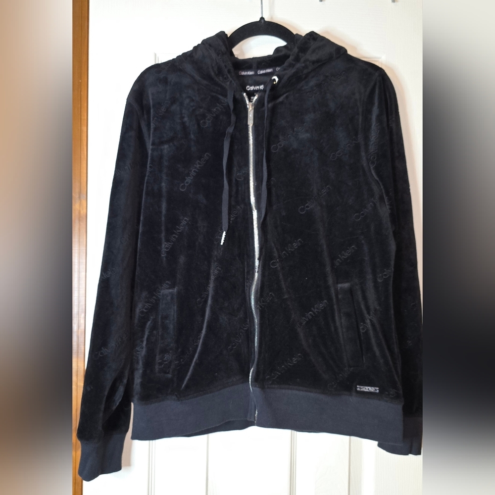 Calvin Klein Women's L Velour Full Zip Sweatshirt Y2K 90's Trendy Streetwear